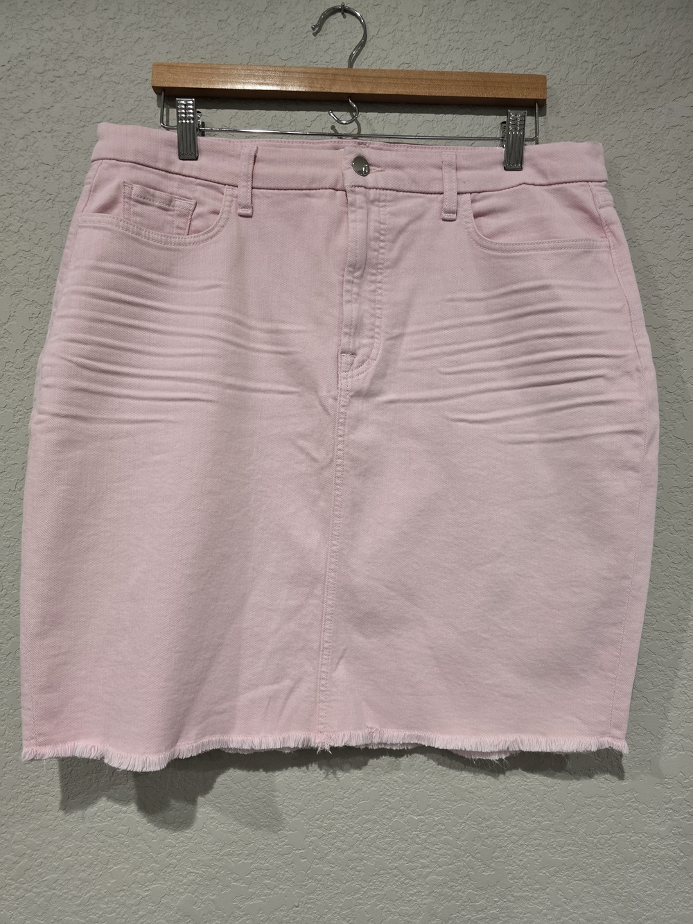 Jen 7 Light Pink Denim Mini Skirt with Frayed Hem - Women